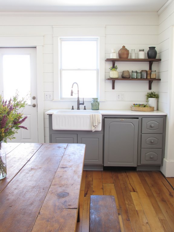 taupe farmhouse kitchen accents