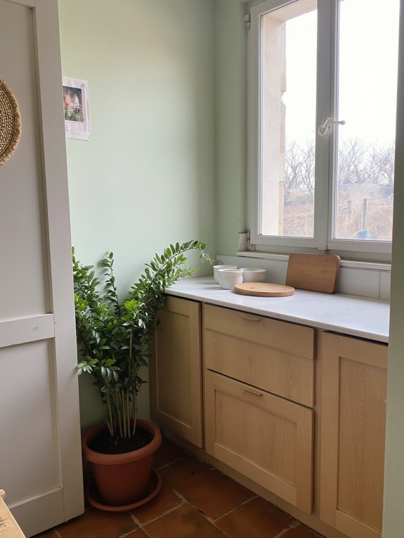 tranquil pale sage kitchen