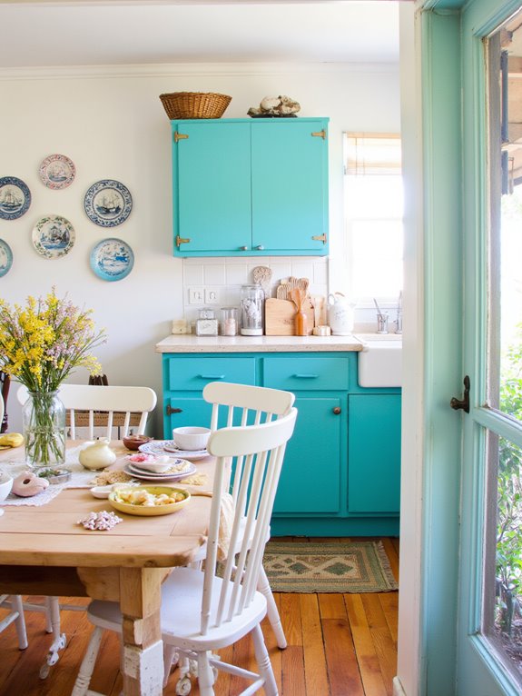 turquoise coastal kitchen cabinets