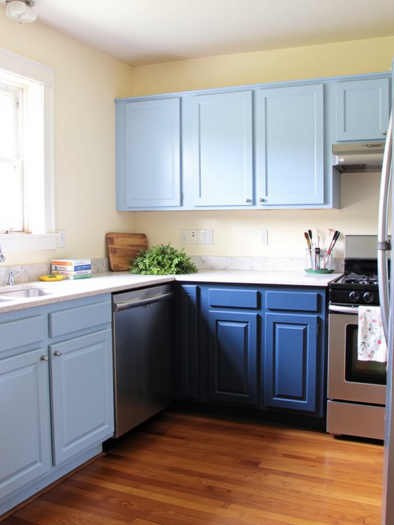 two tone blue kitchen cabinets
