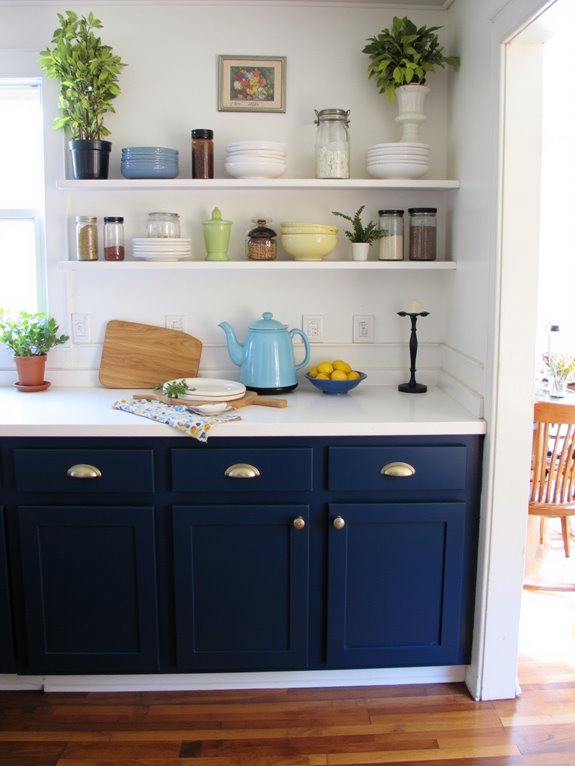 two tone cabinets with shelving