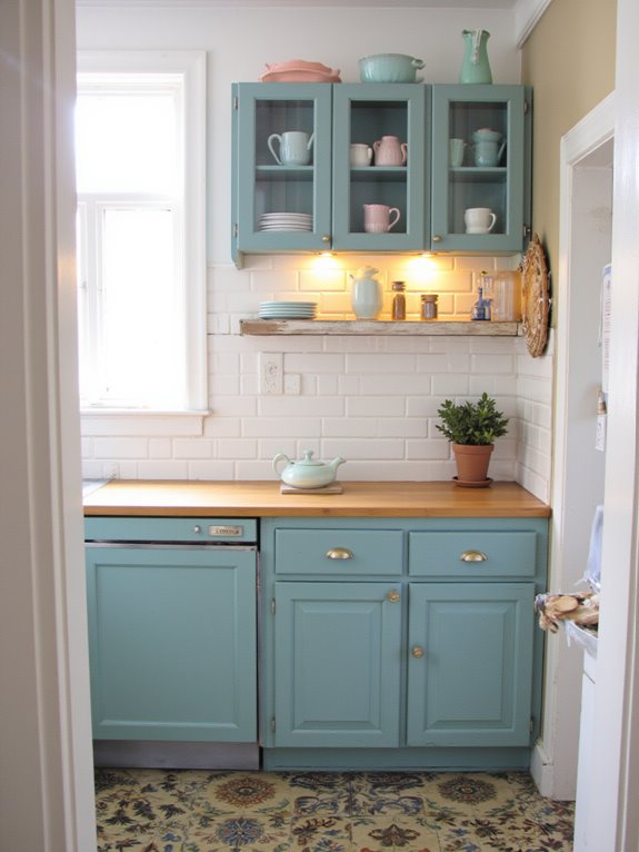 vibrant blue green kitchen cabinets