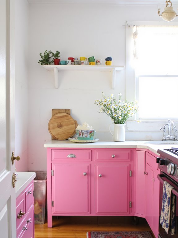vibrant cheerful pink cabinets