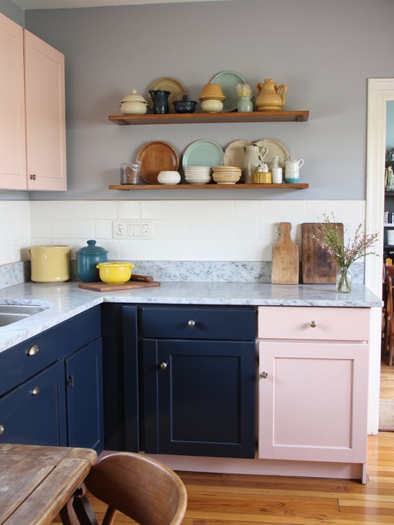 vibrant color contrasts enhance kitchens