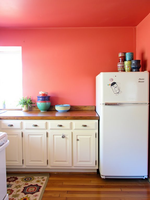 vibrant coral energizes kitchen