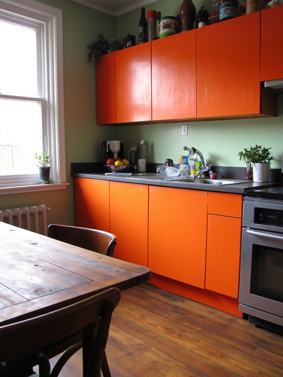 vibrant orange kitchen cabinets
