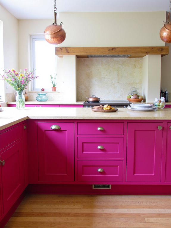 vibrant raspberry kitchen cabinets