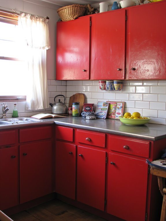 vibrant red kitchen cabinets