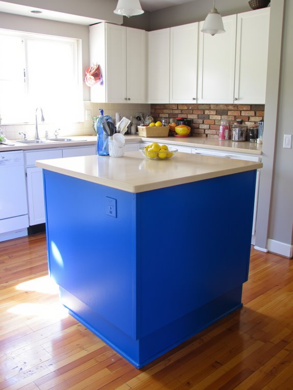 vibrant teal kitchen island