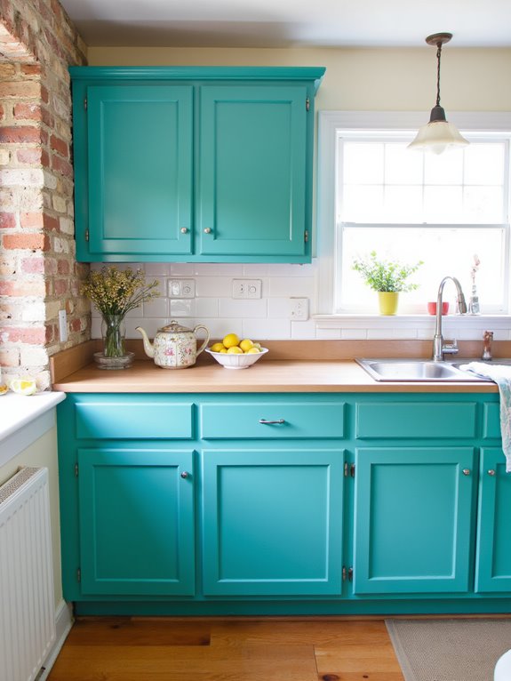 vibrant teal kitchen transformation