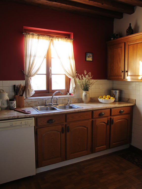 warm sophisticated burgundy kitchen