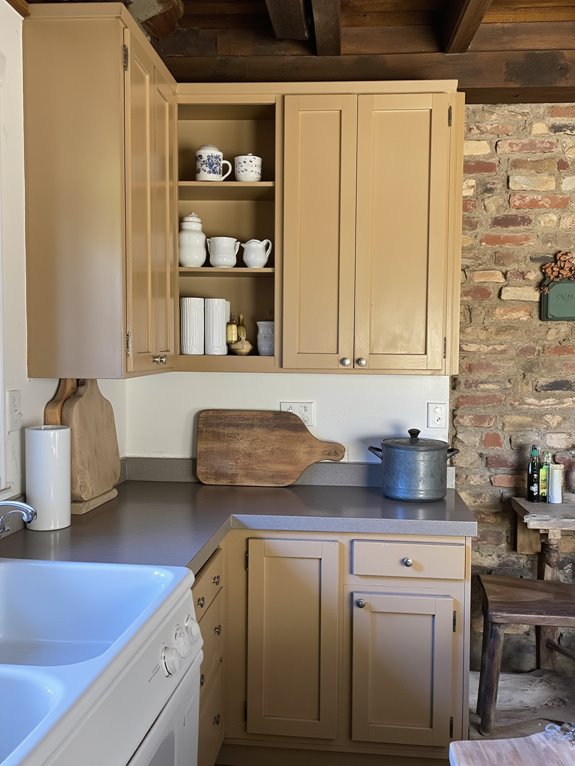 warm taupe cabinet elegance