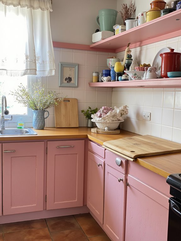 whimsical gentle pink kitchen