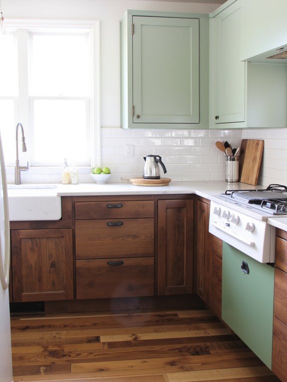 wood tones and painted finishes