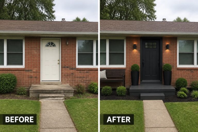 Before-and-after image of a plain brick
