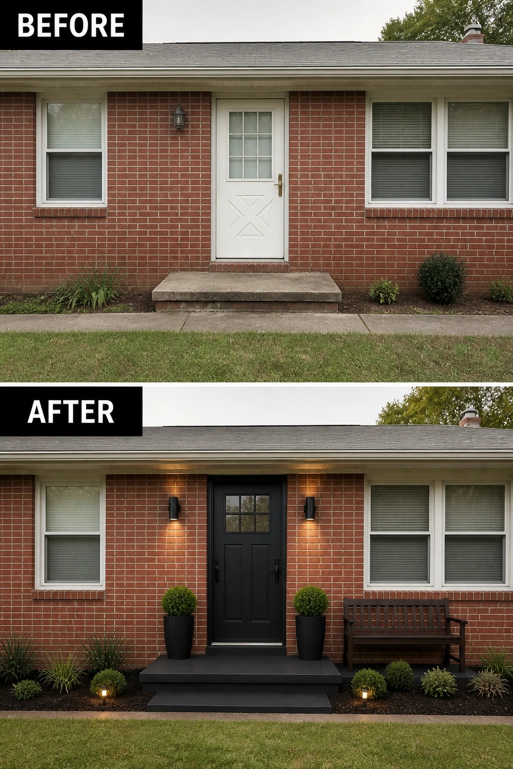 Before-and-after image of a plain brick