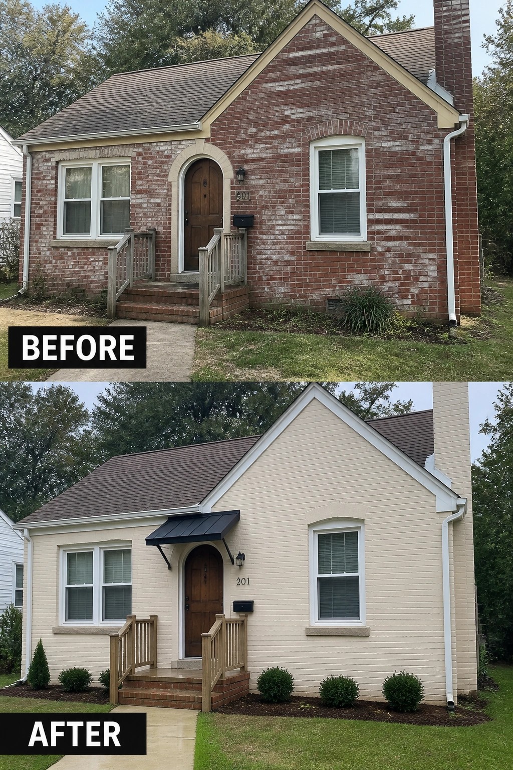 Before-and-after image of a small brick