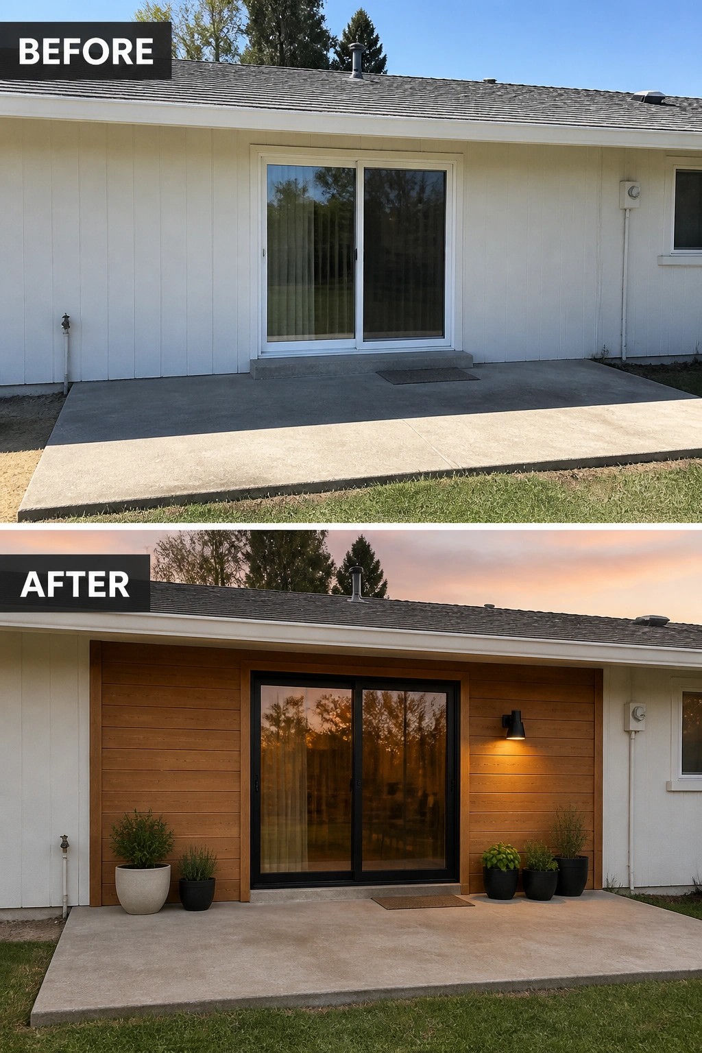 Before-and-after image of a plain rear