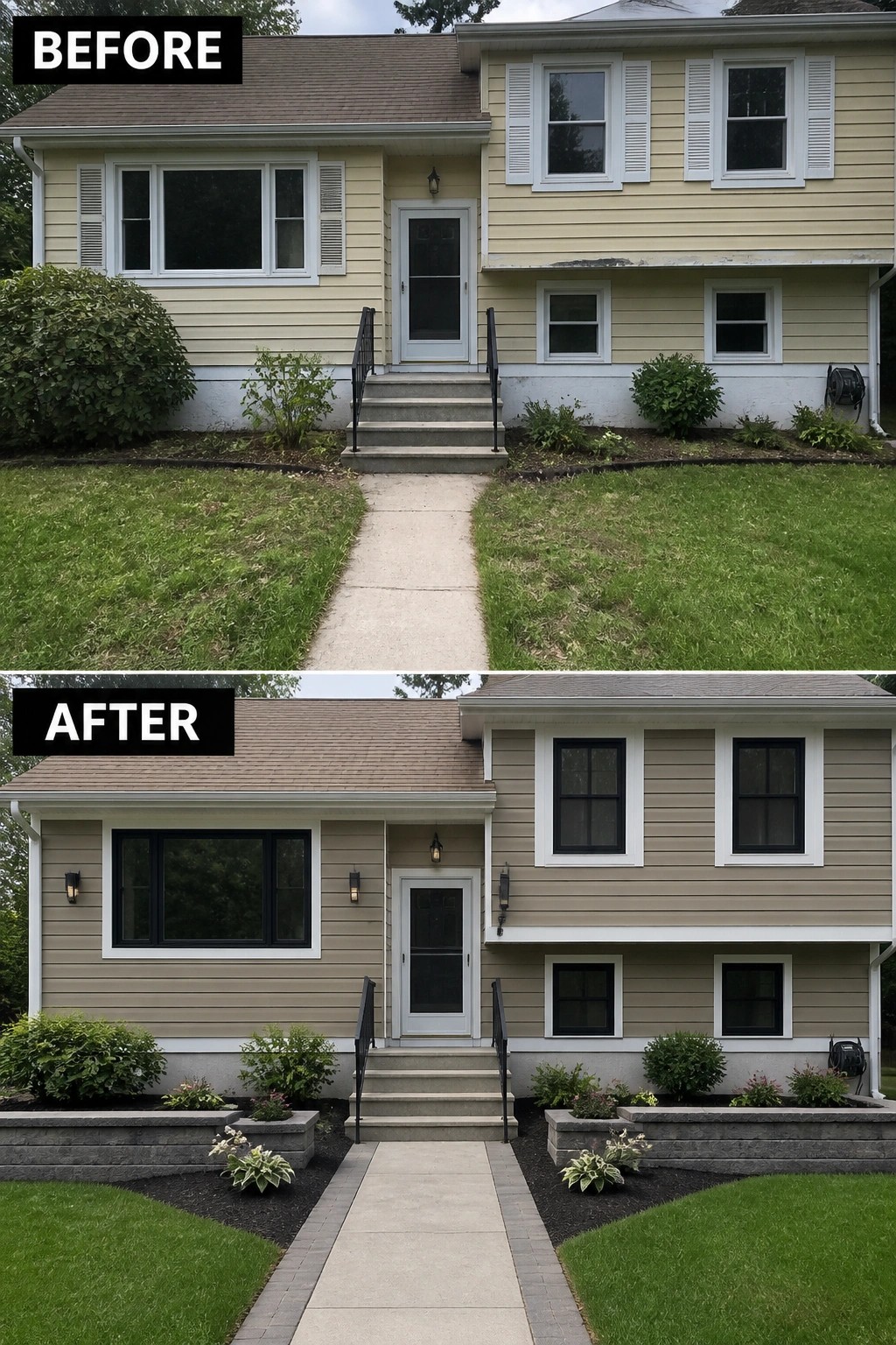 Before-and-after image of a split-level