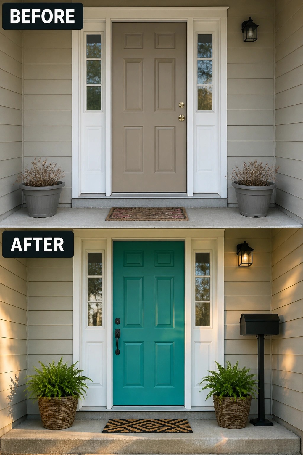 Before-and-after image of a plain
