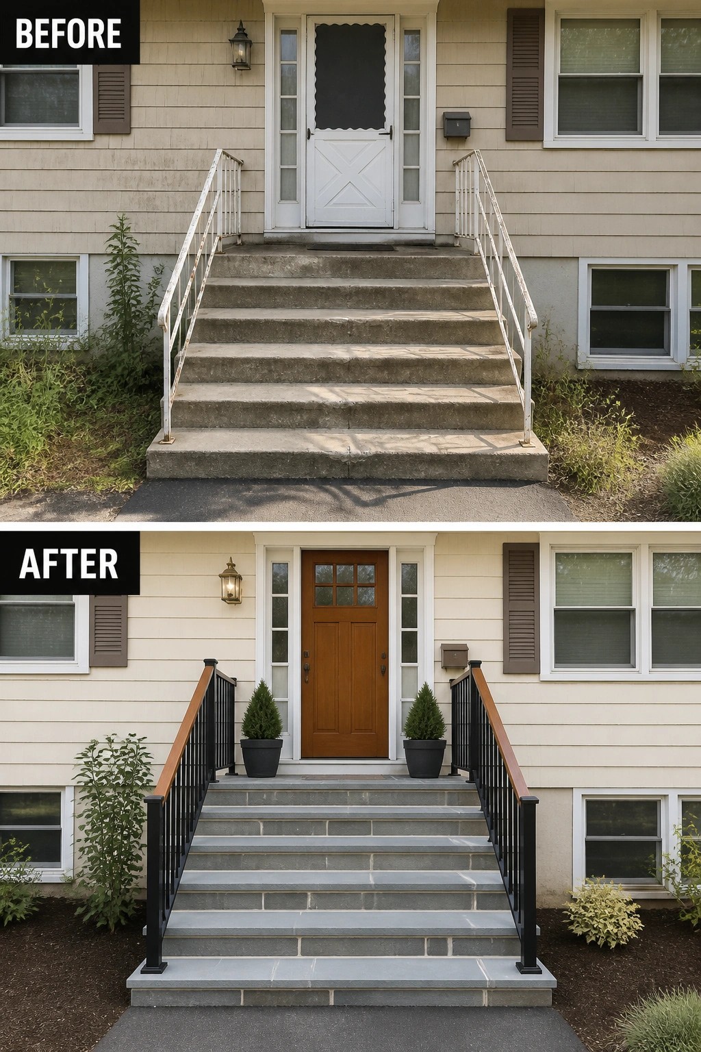 Before-and-after image of a split-level