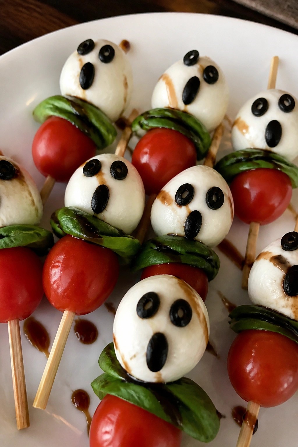 Ghostly Caprese Skewers with Balsamic Drizzle