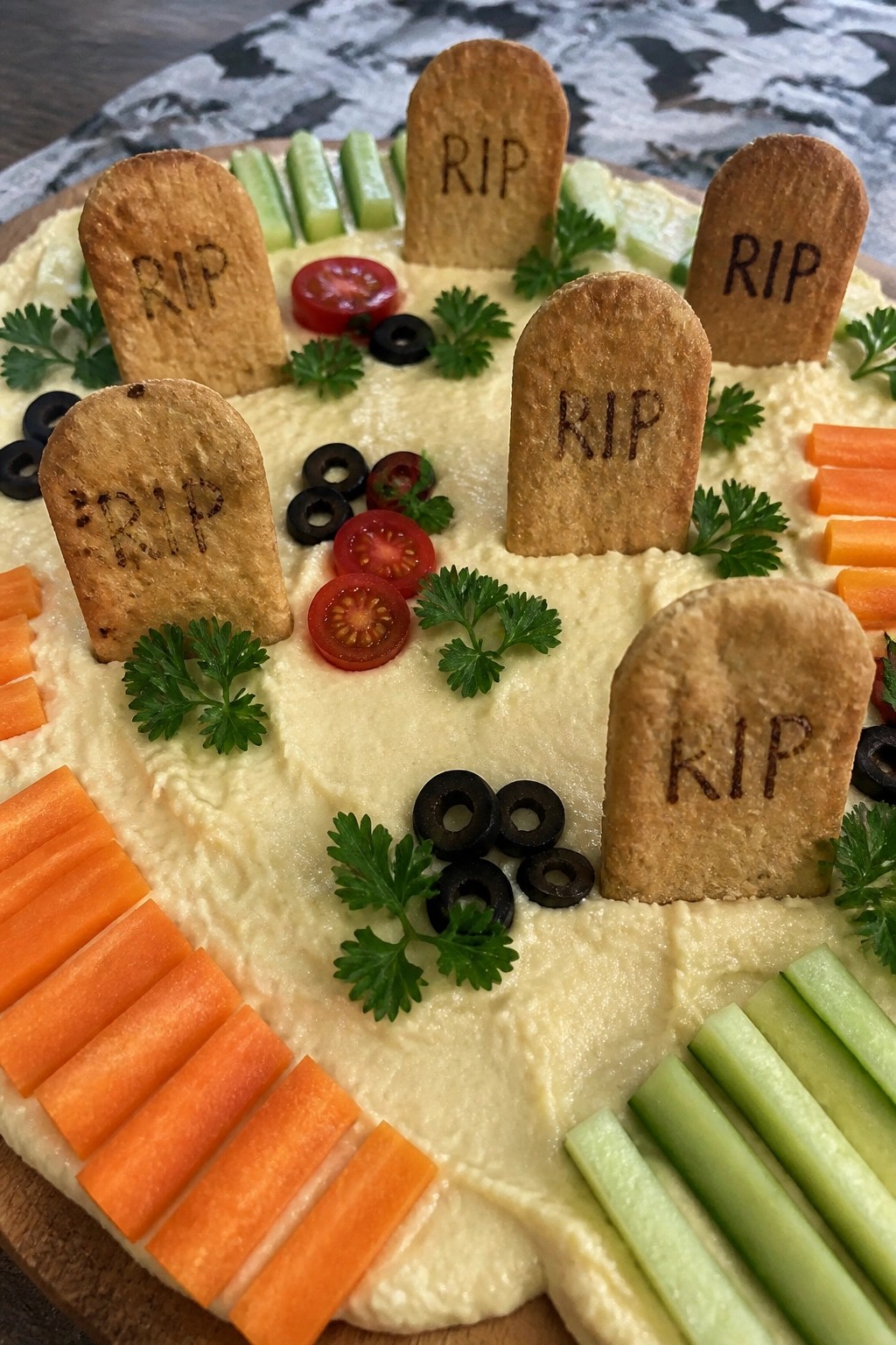 Graveyard Hummus Board with Pita Chips