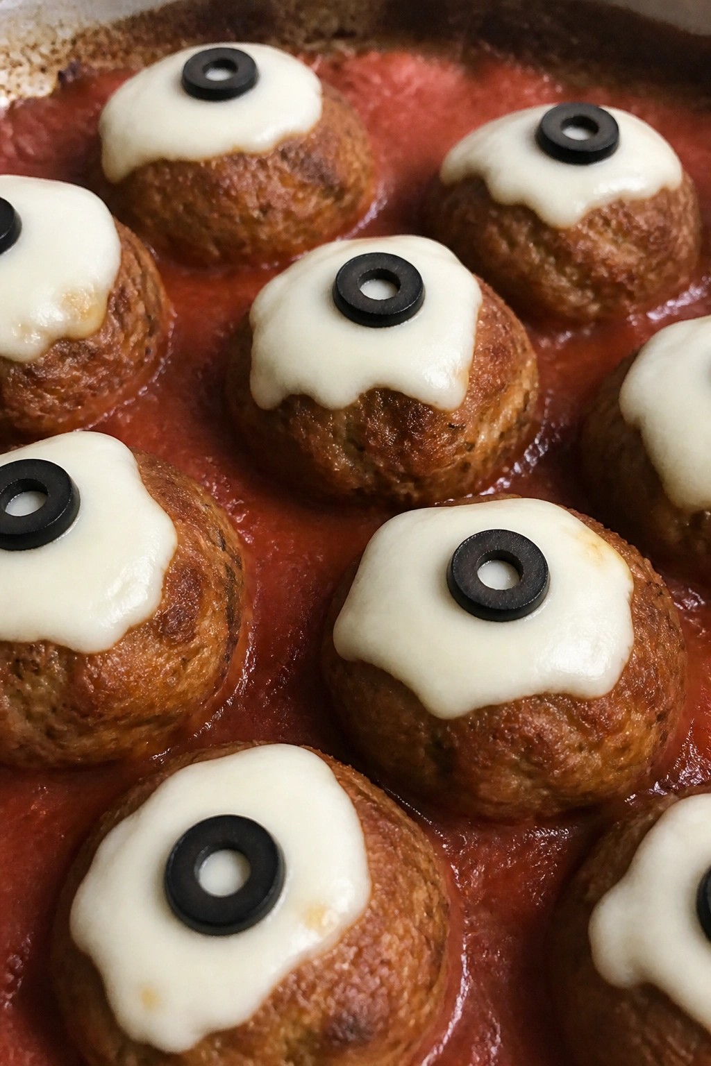 Monster Meatball Eyeballs with Olive Tops