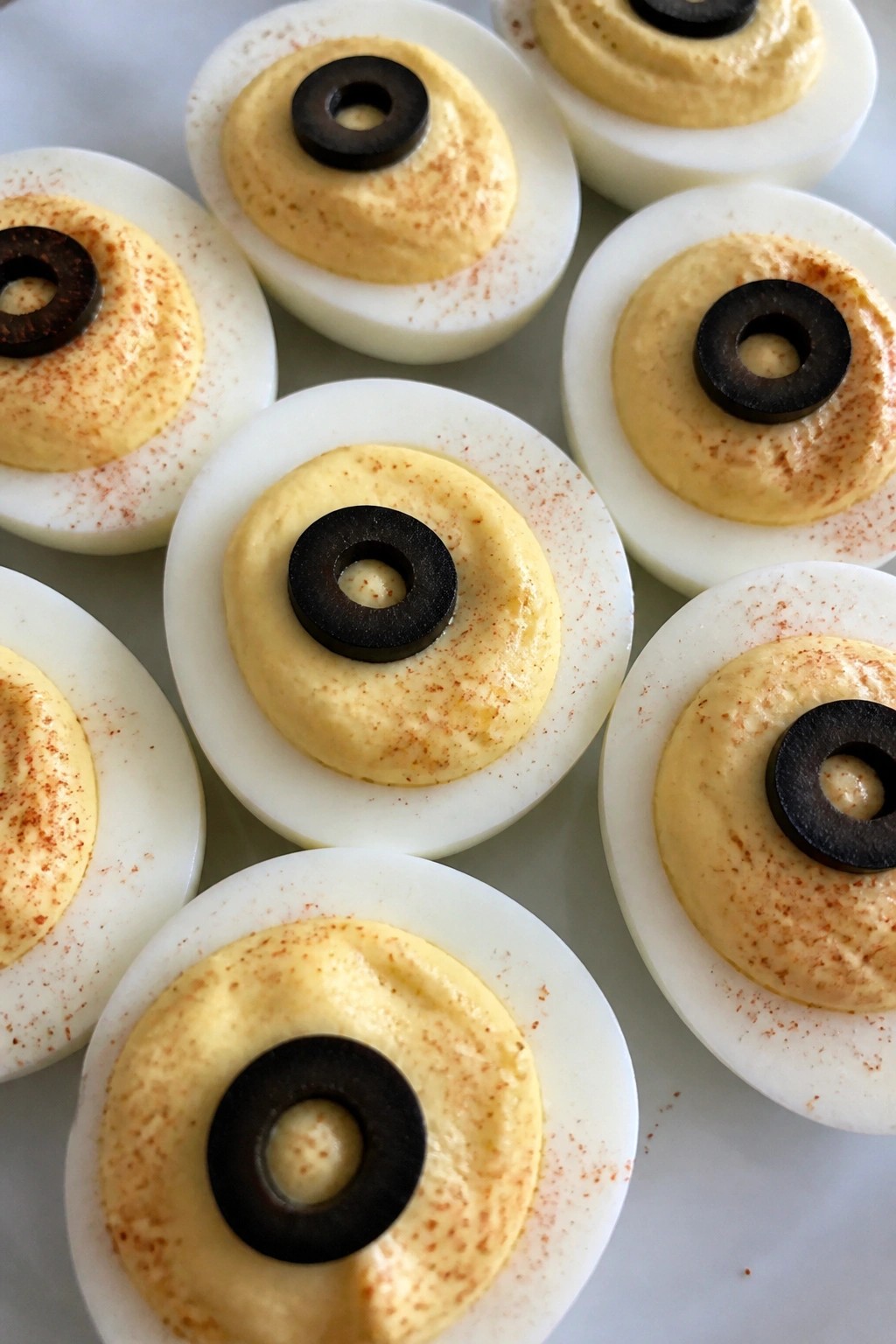 Ghostly Deviled Egg Eyeballs
