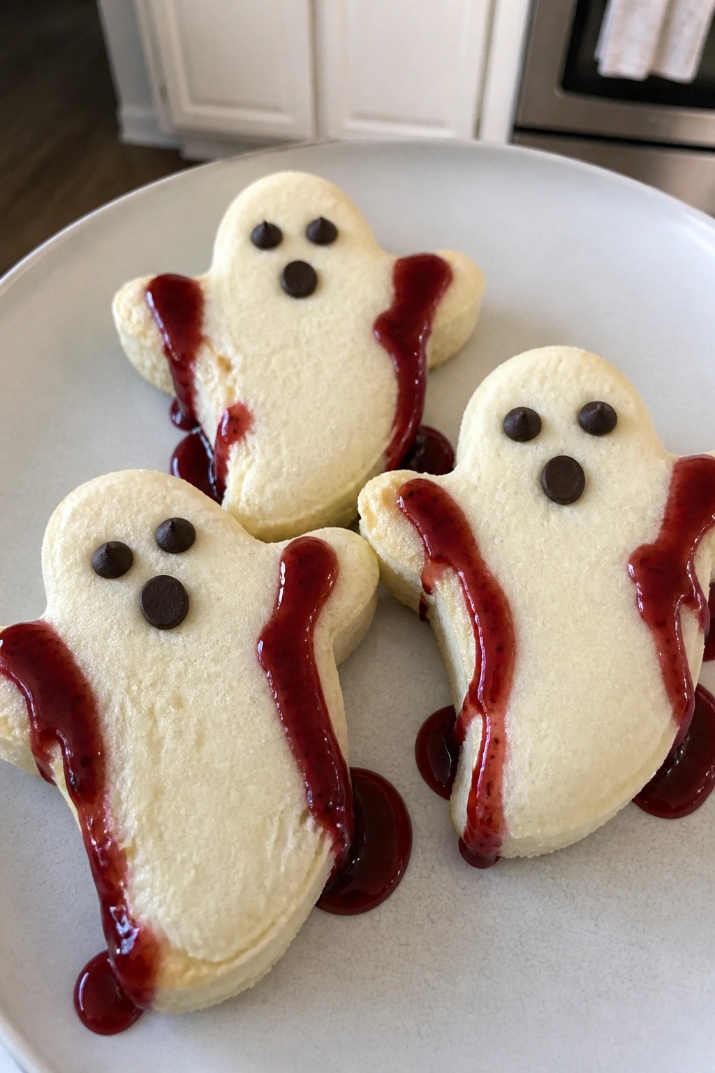 Ghost-Shaped Pancakes with Berry Blood Syrup