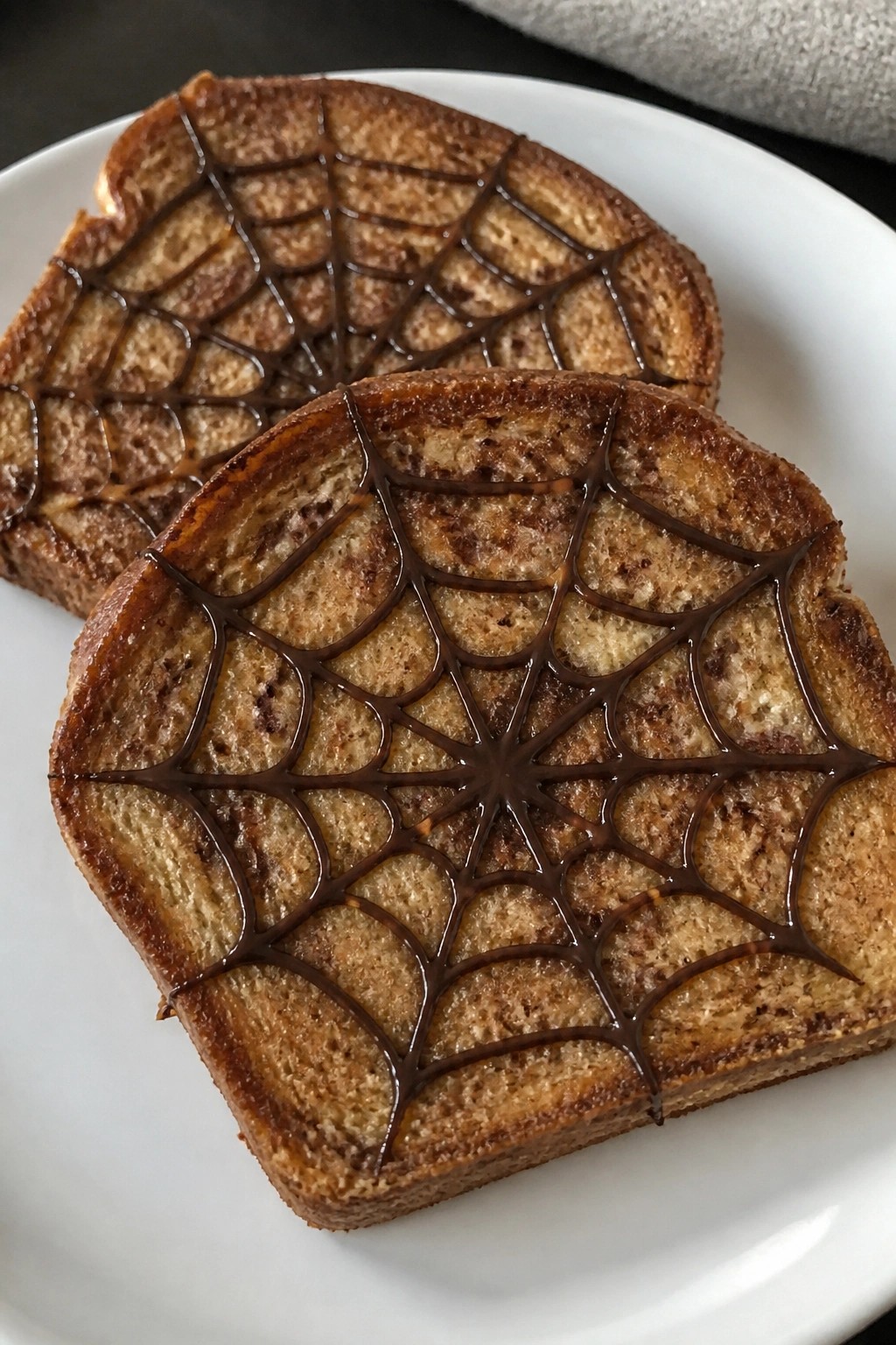 Spiderweb French Toast with Dark Chocolate Drizzle