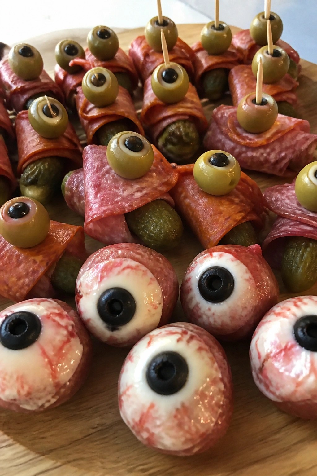 Monster Eyeball Meat and Pickle Platter