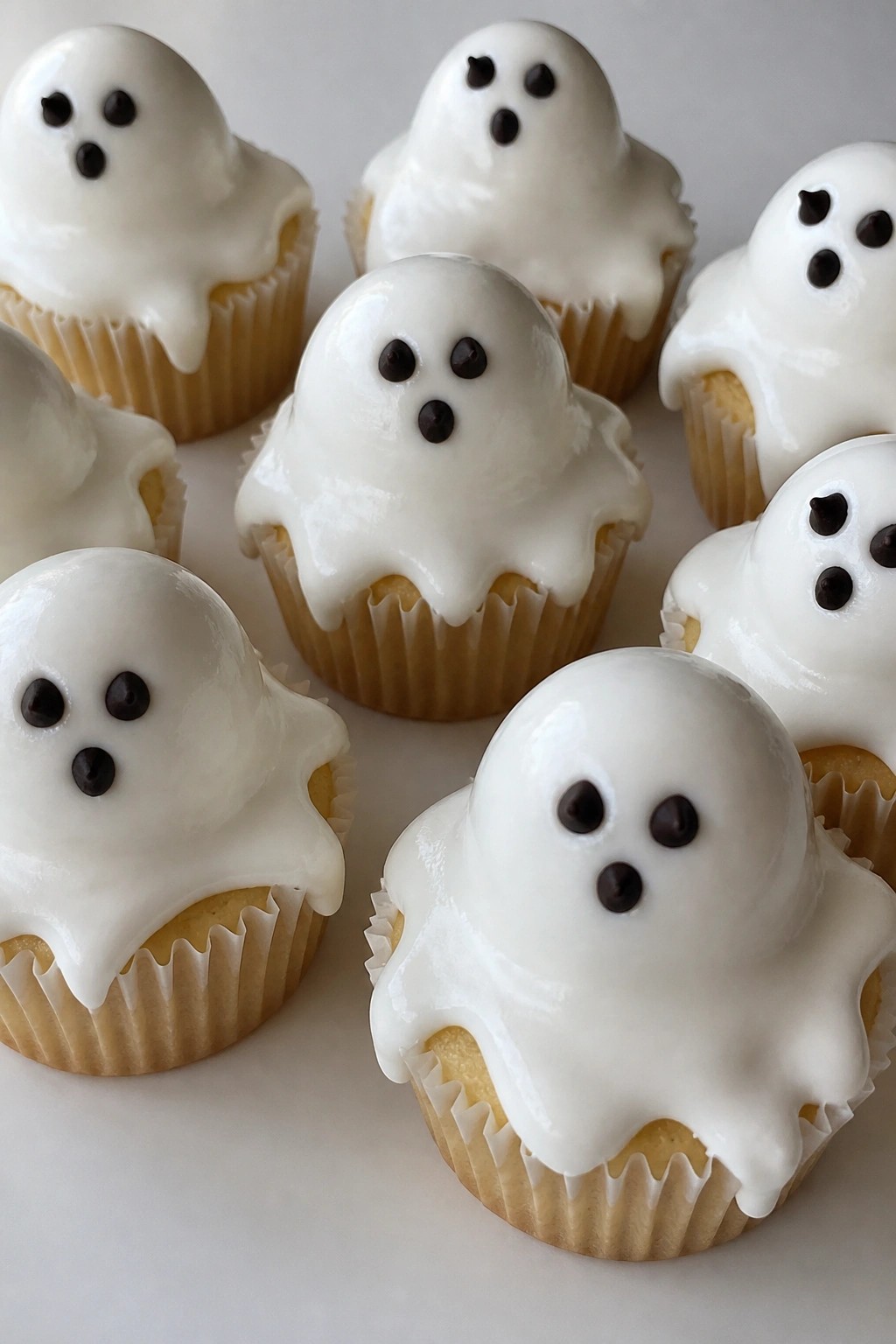 Ghostly Vanilla Cupcakes with Marshmallow Frosting