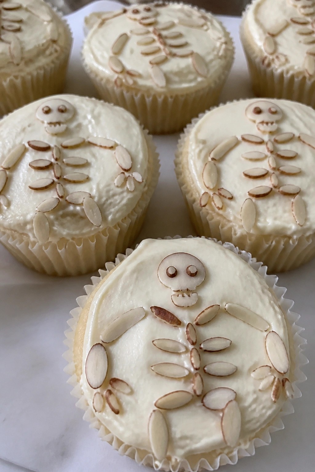 Skeleton Bone White Chocolate Cupcakes with Almond Slivers
