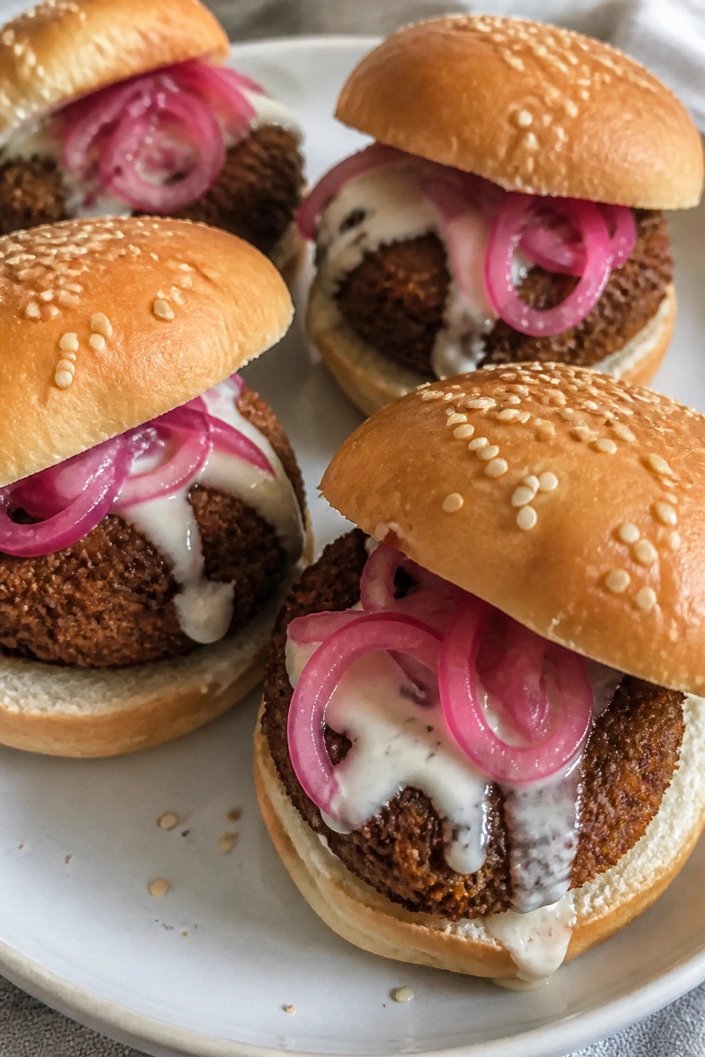 Crispy Falafel Sliders with Tahini and Pickled Onions