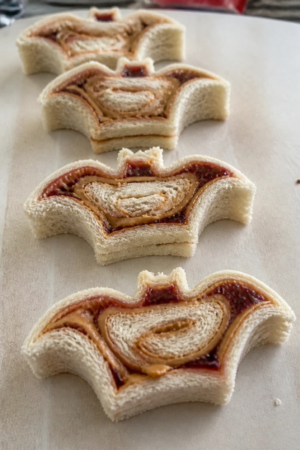 Bat-Shaped PB&J Pinwheels