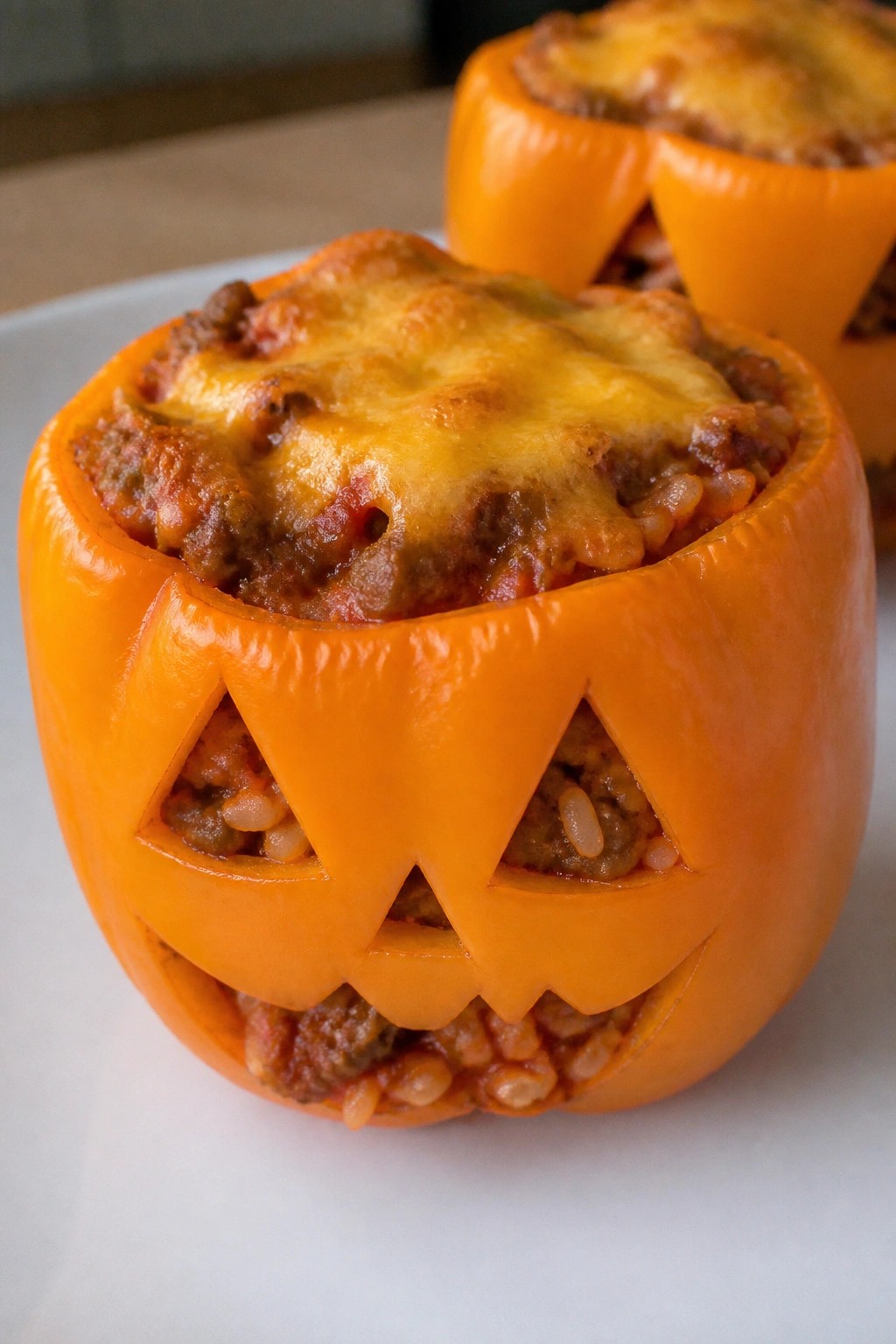 Jack-o'-Lantern Stuffed Bell Peppers