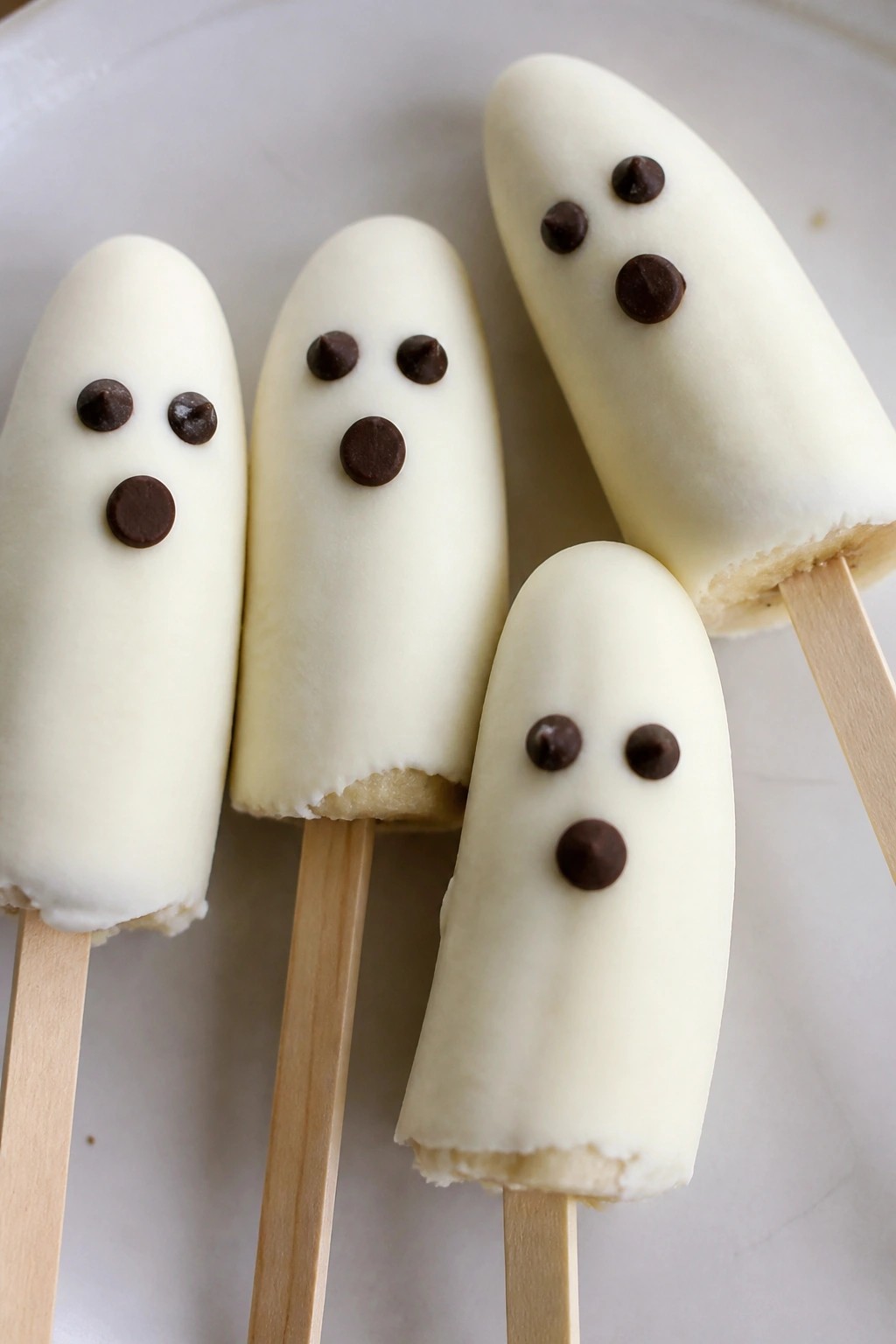 Ghostly Banana Pops Dipped in White Chocolate