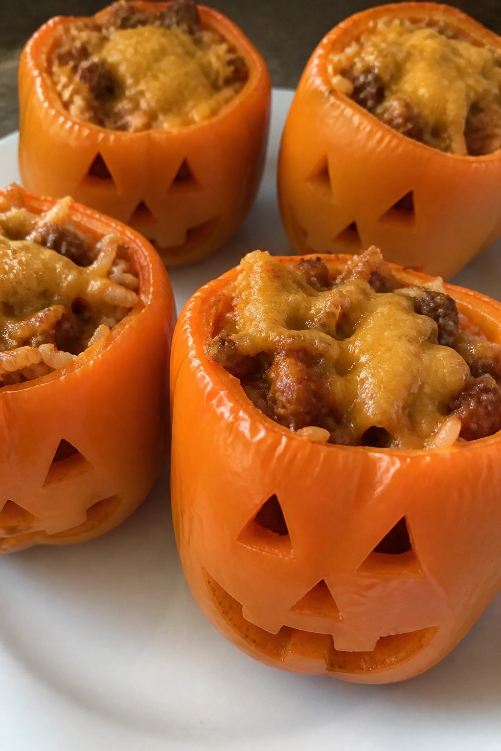 Jack-o'-Lantern Stuffed Bell Peppers
