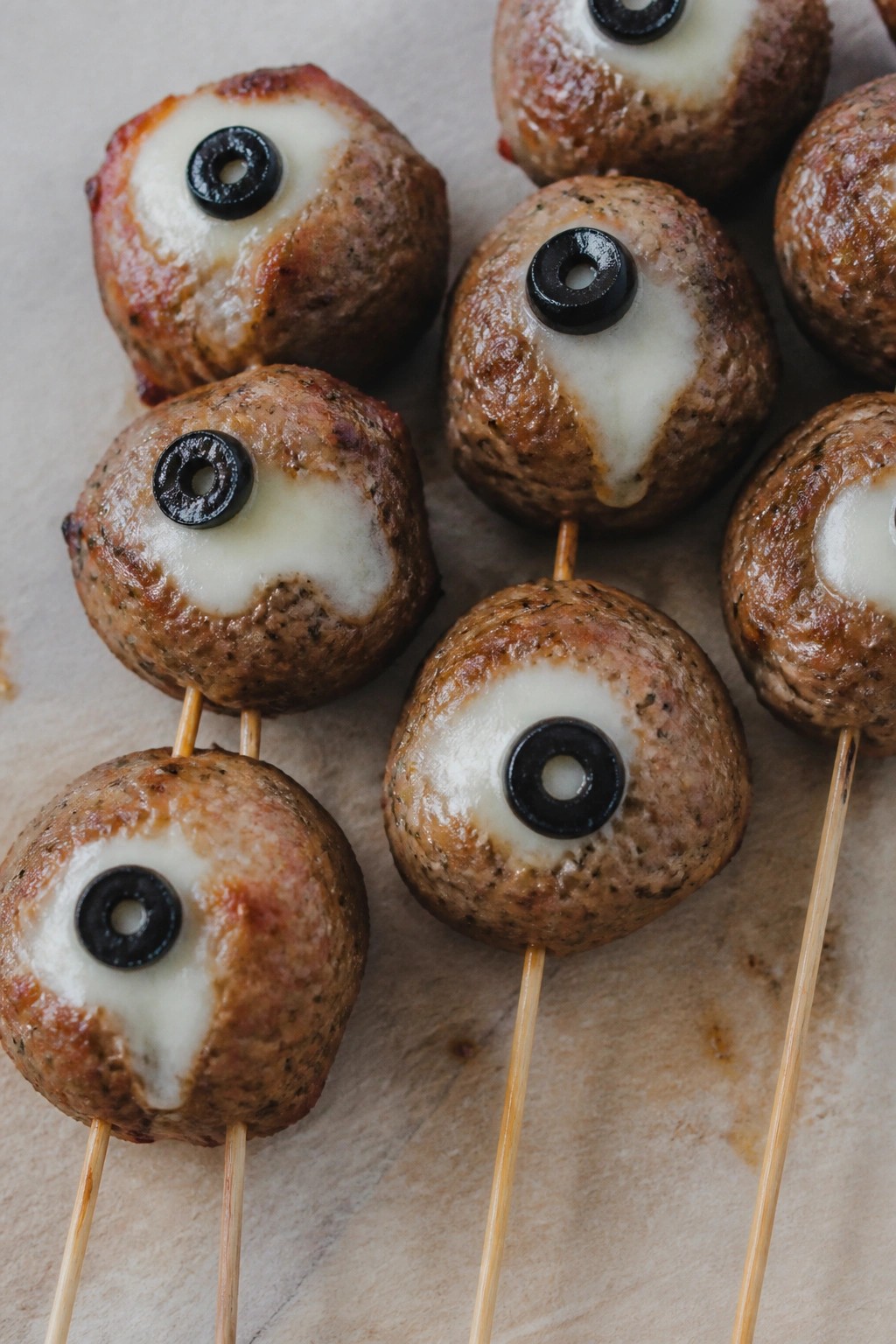 Monster Eyeball Turkey Meatballs on Skewers