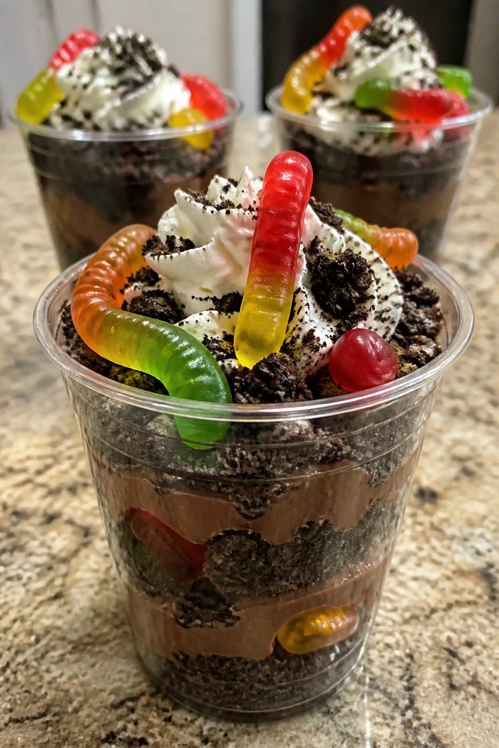 Dirt Cup Dessert Parfaits with Gummy Worms
