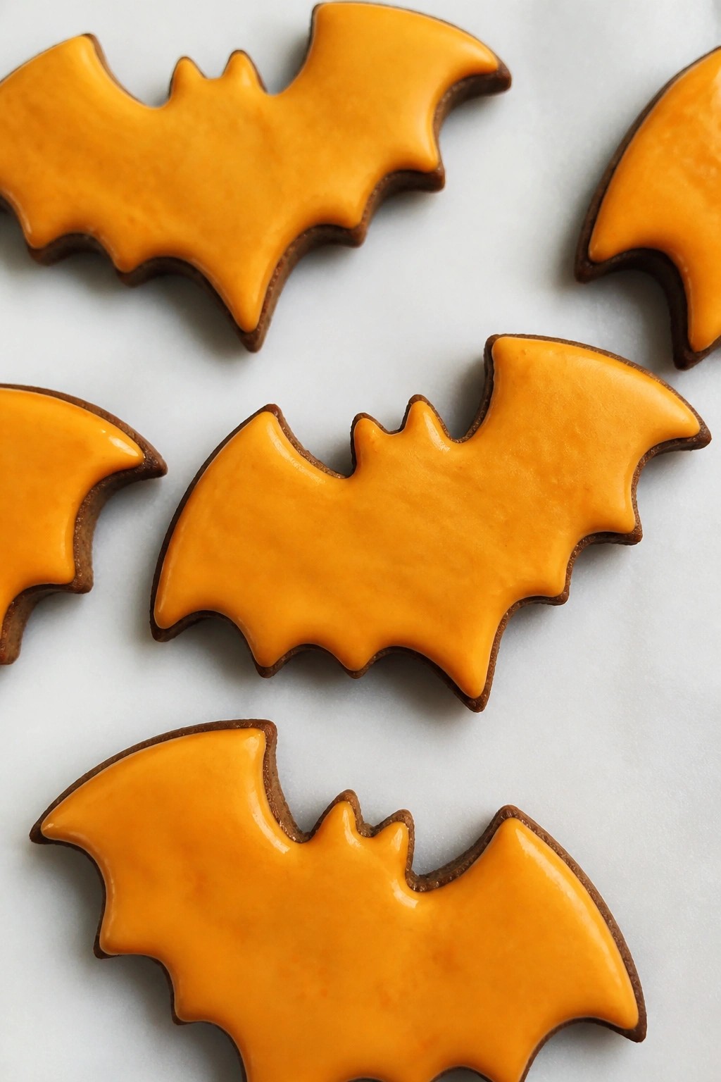 Bat-Shaped Ginger Molasses Cookies with Orange Icing