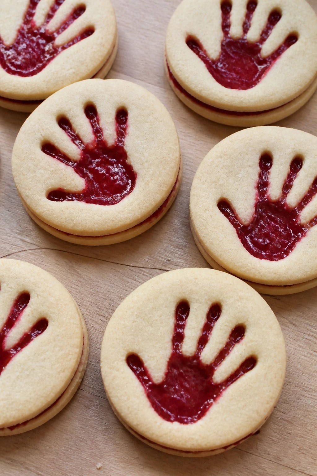 Bloody Handprint Linzer Cookies with Raspberry Jam