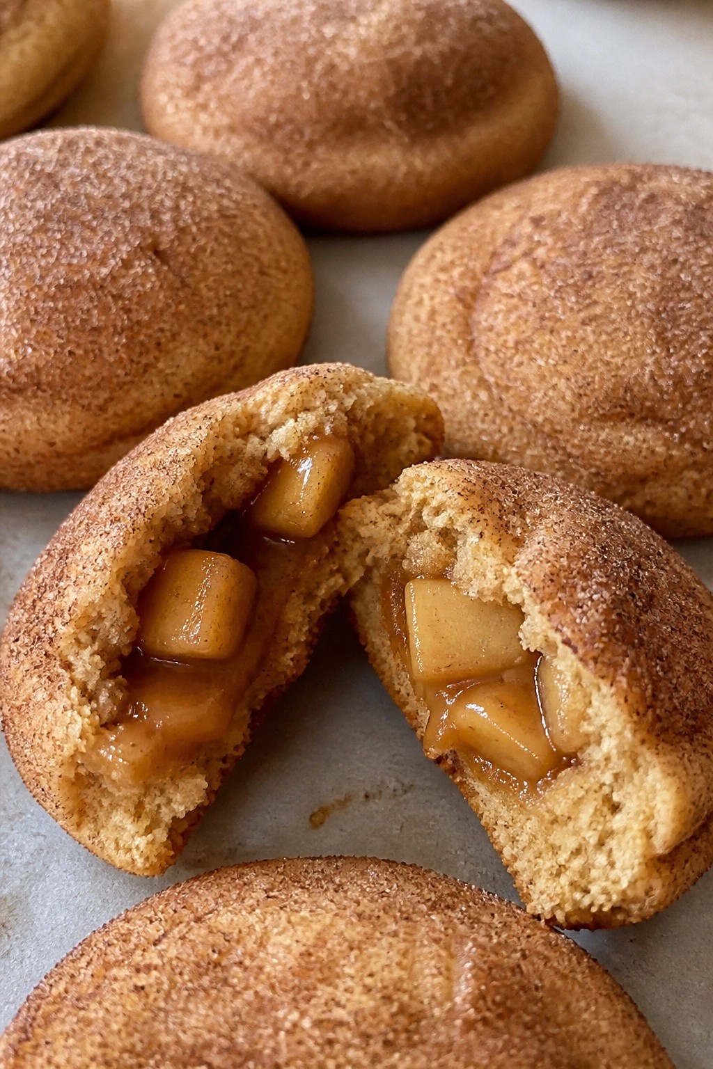 Caramel Apple Stuffed Snickerdoodle Cookies