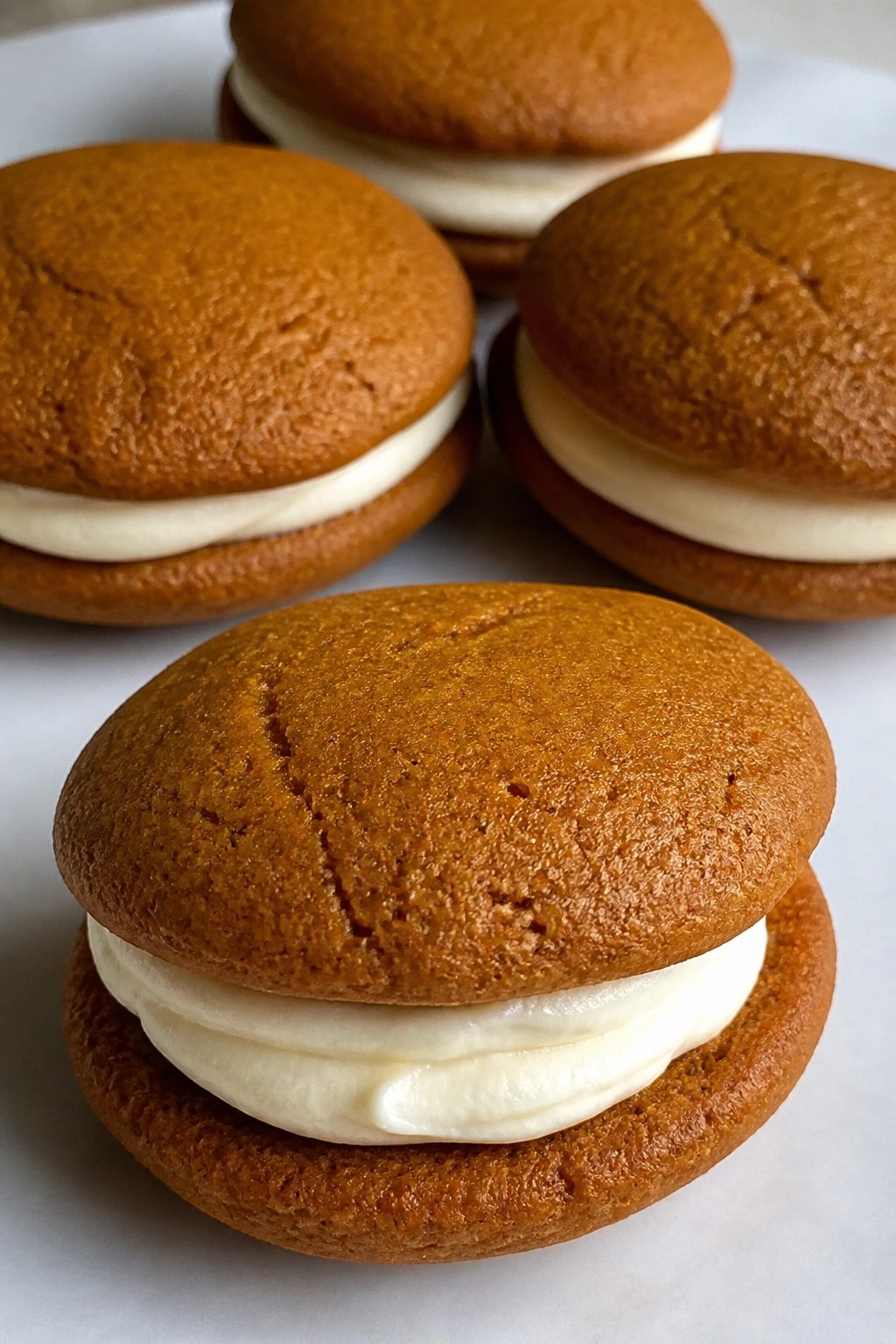 Pumpkin Spice Whoopie Pies Filled with Cream Cheese Frosting