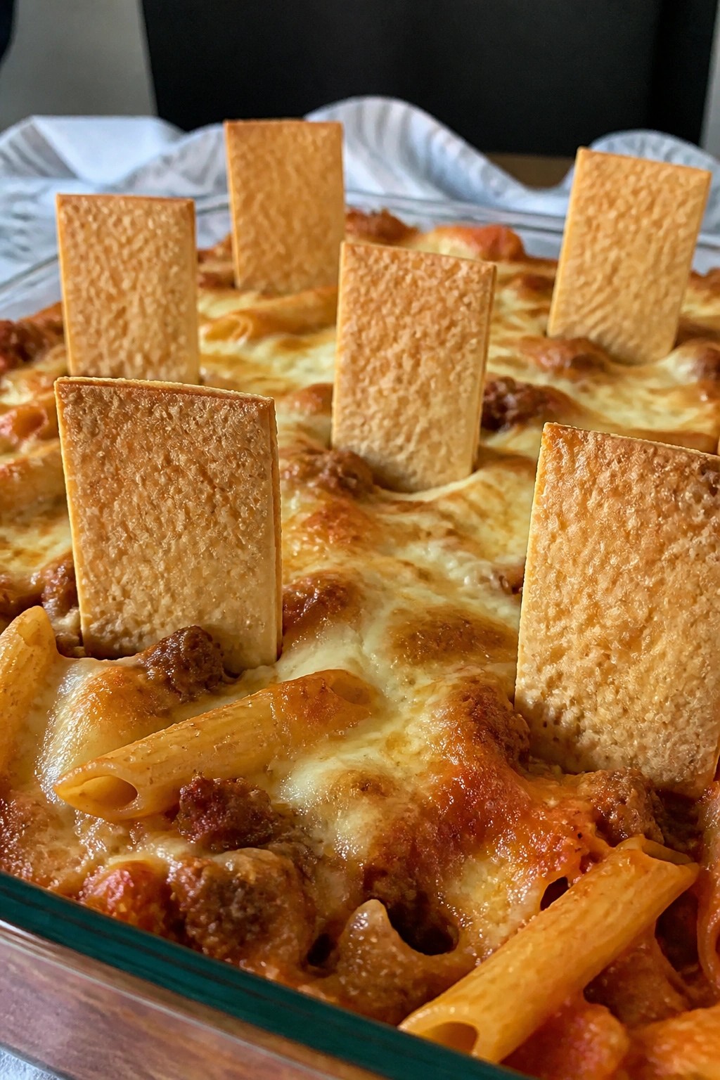 Cheesy Baked Mostaccioli Graveyard with Parmesan Tombstone Crackers