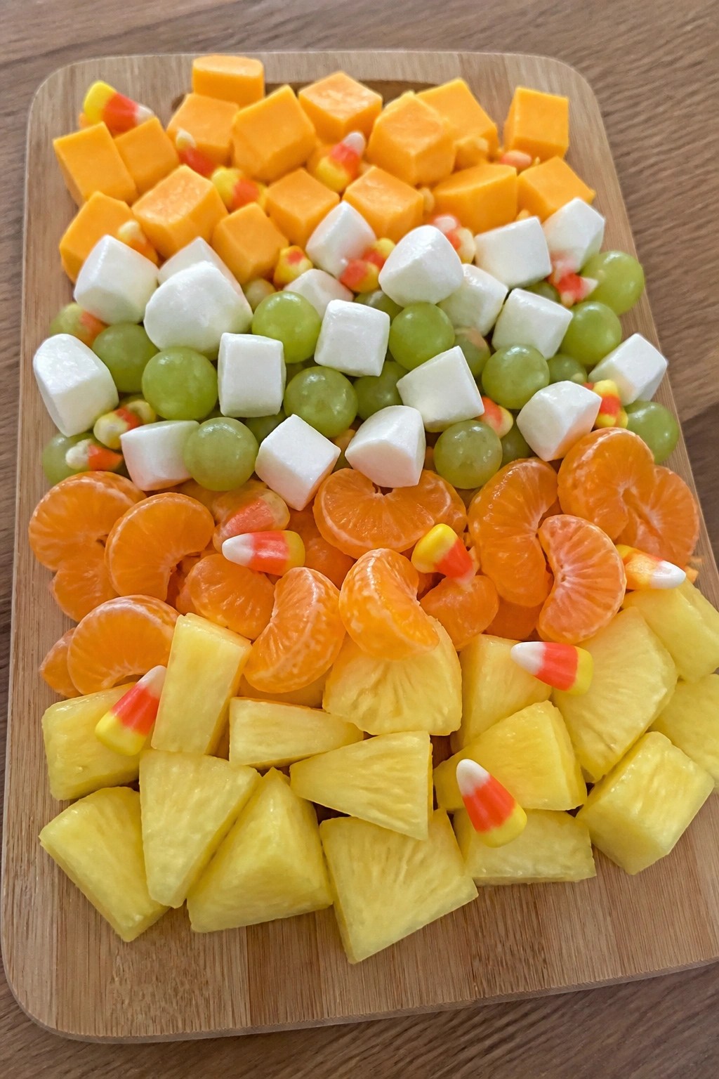 Candy Corn Layered Fruit and Cheese Board