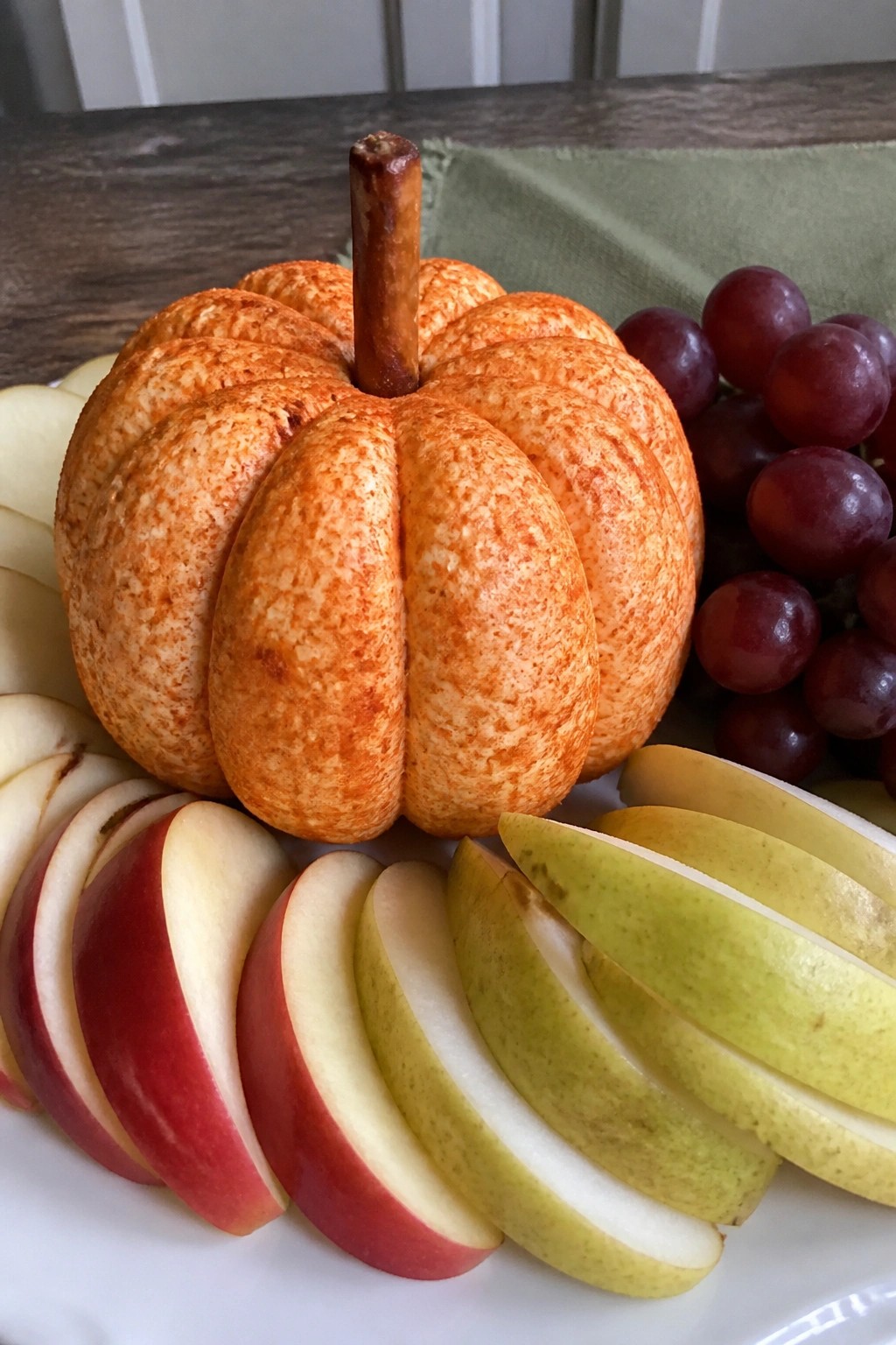 Pumpkin-Shaped Cheese Ball and Fall Fruit Platter