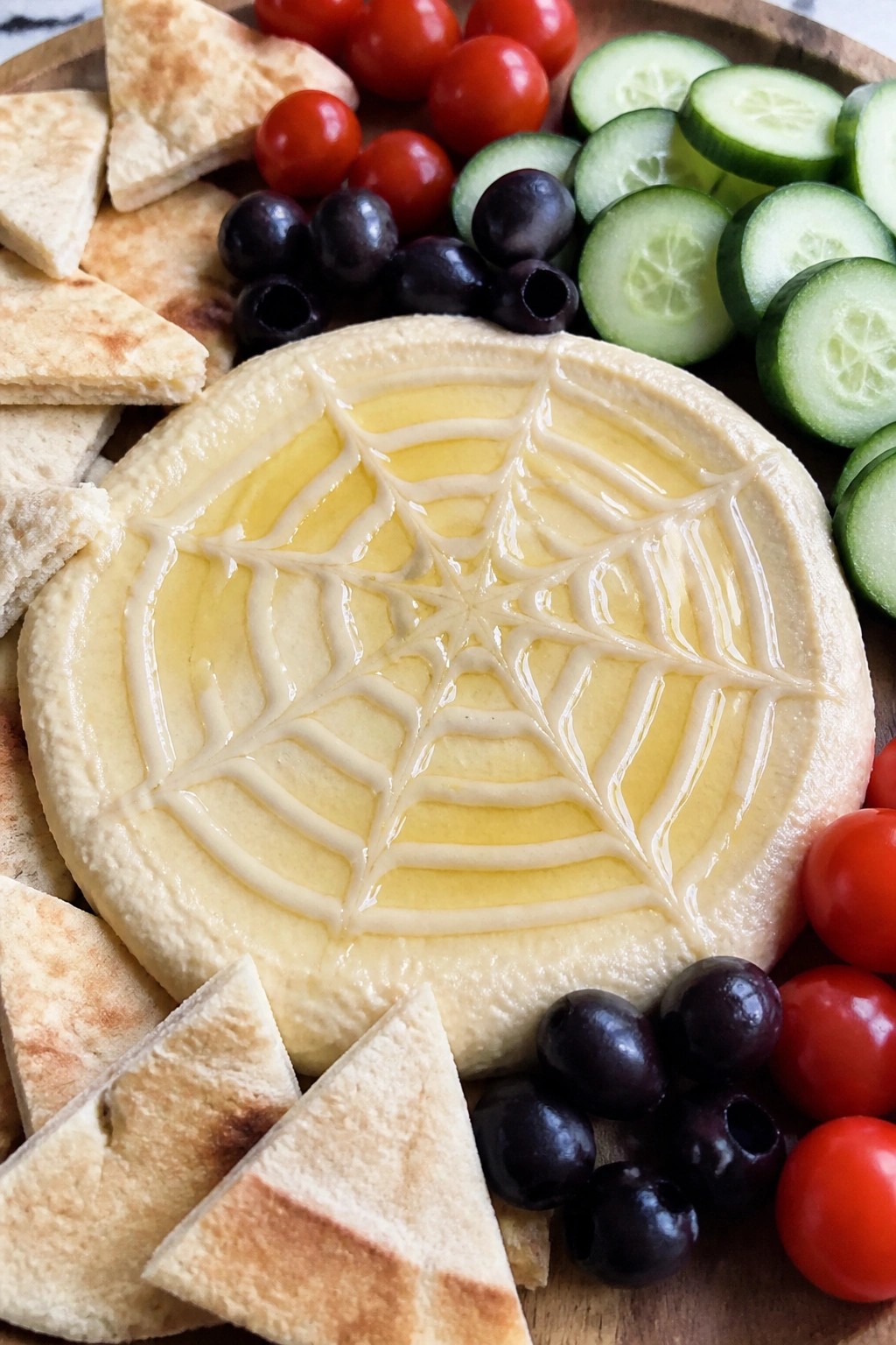 Spiderweb Hummus and Pita Board