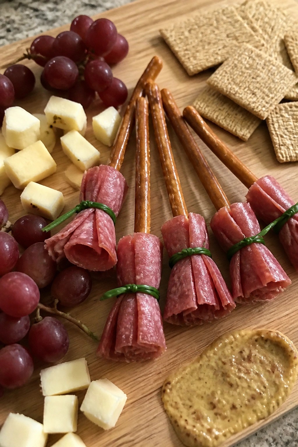 Witch's Broom Pretzel and Salami Board